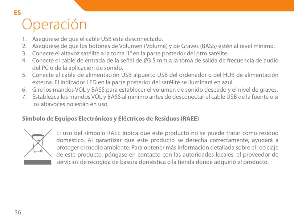 Operación | Acme SS111 User Manual | Page 36 / 56