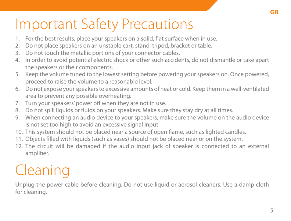 Important safety precautions, Cleaning | Acme SS111 User Manual | Page 5 / 56