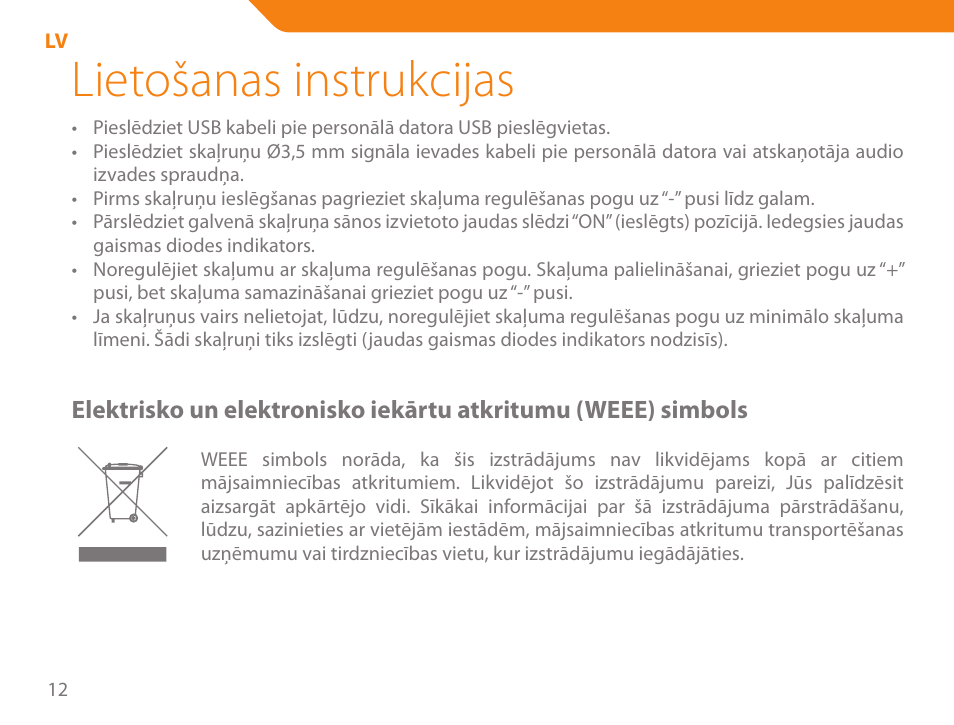 Lietošanas instrukcijas | Acme SS-109 User Manual | Page 12 / 54