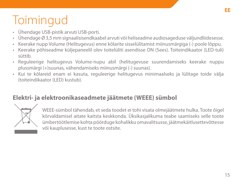 Toimingud | Acme SS-109 User Manual | Page 15 / 54