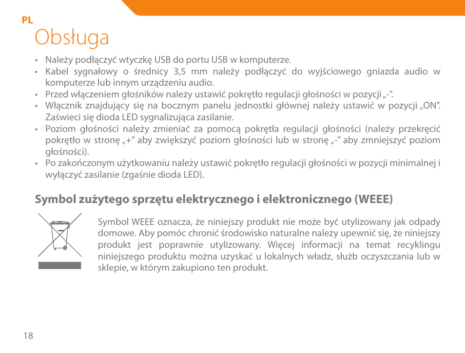 Obsługa | Acme SS-109 User Manual | Page 18 / 54