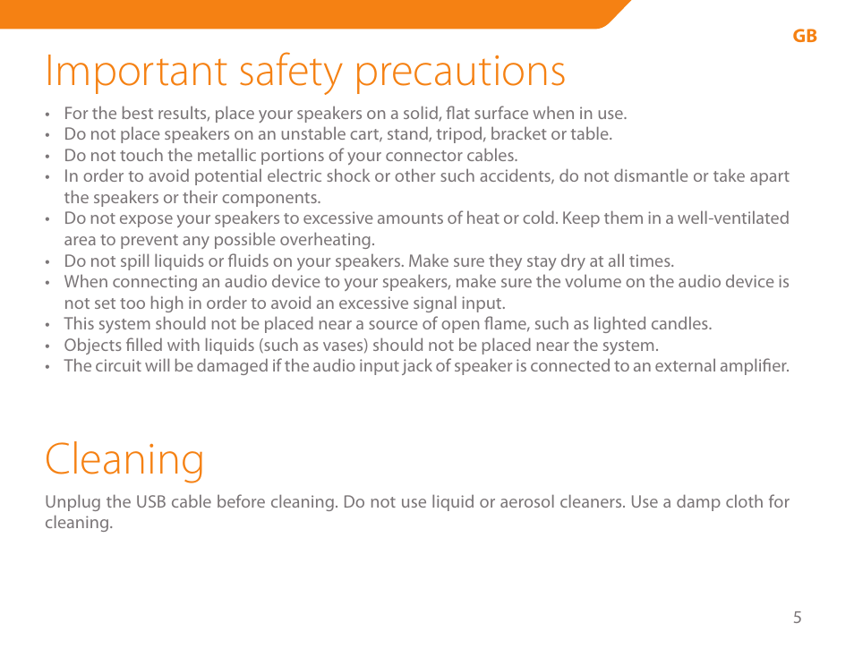 Important safety precautions, Cleaning | Acme SS-109 User Manual | Page 5 / 54