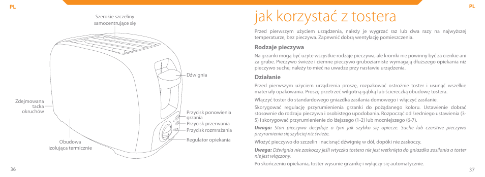 Jak korzystać z tostera | Acme TE-100 User Manual | Page 19 / 46