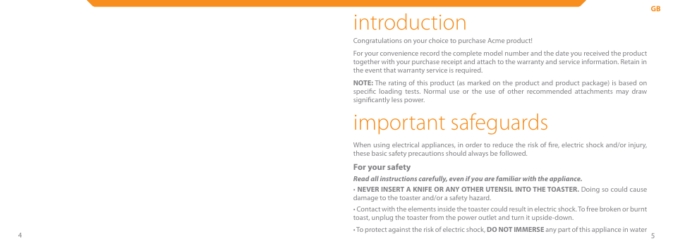 Introduction, Important safeguards | Acme TE-100 User Manual | Page 3 / 46