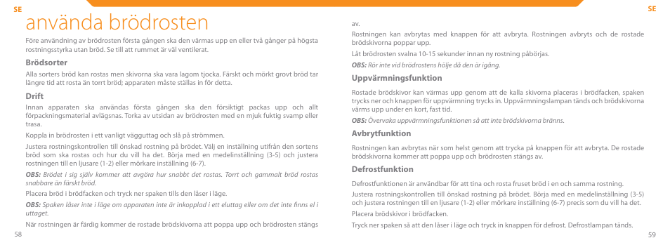 Använda brödrosten | Acme TE-100 User Manual | Page 30 / 46