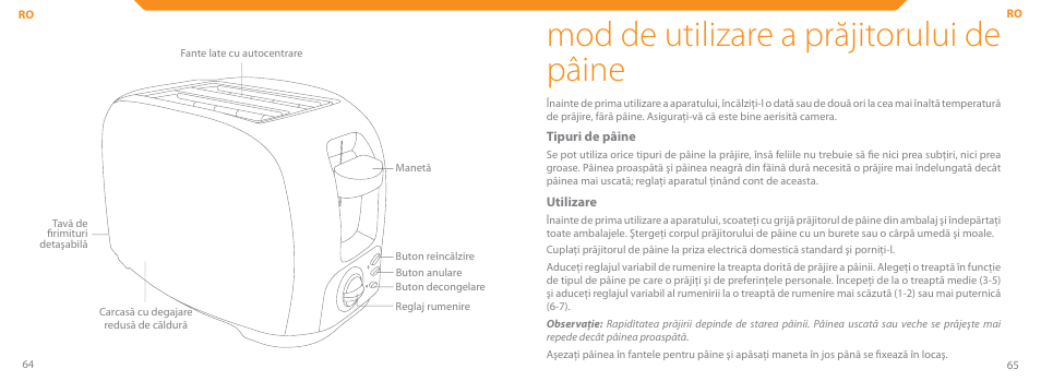Mod de utilizare a prăjitorului de pâine | Acme TE-100 User Manual | Page 33 / 46