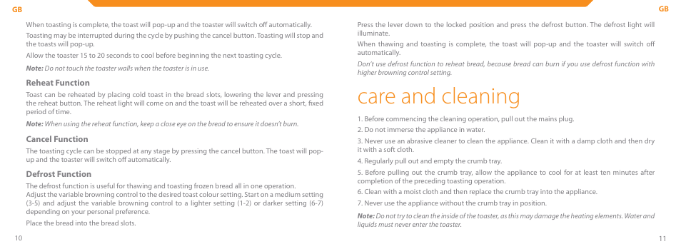 Care and cleaning | Acme TE-100 User Manual | Page 6 / 46