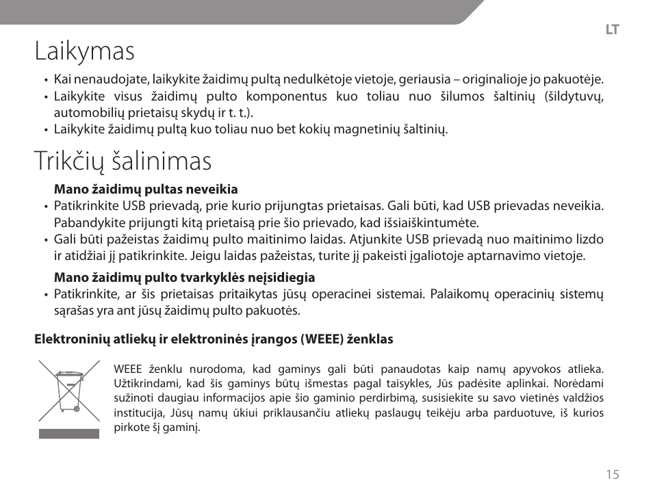 Laikymas, Trikčių šalinimas | Acme GW01 User Manual | Page 15 / 96
