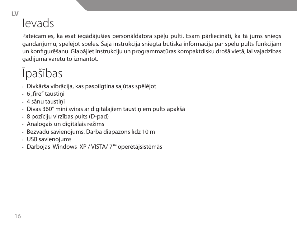 Ievads, Īpašības | Acme GW01 User Manual | Page 16 / 96
