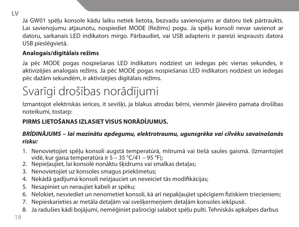 Svarīgi drošības norādījumi | Acme GW01 User Manual | Page 18 / 96