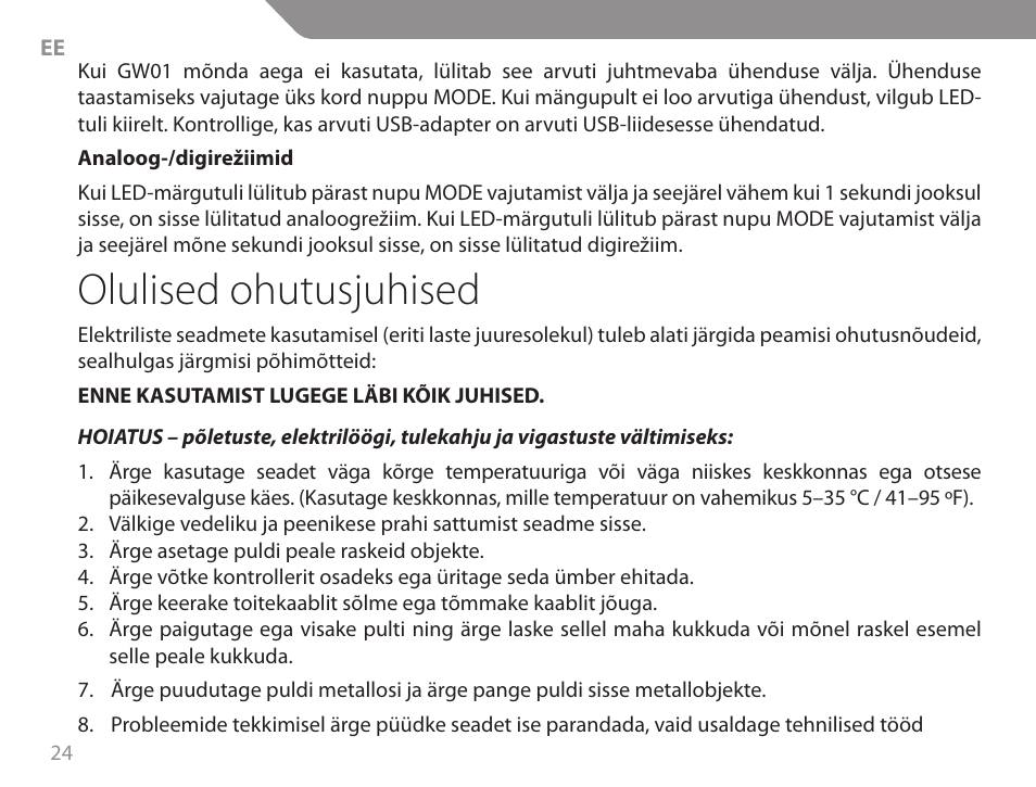 Olulised ohutusjuhised | Acme GW01 User Manual | Page 24 / 96