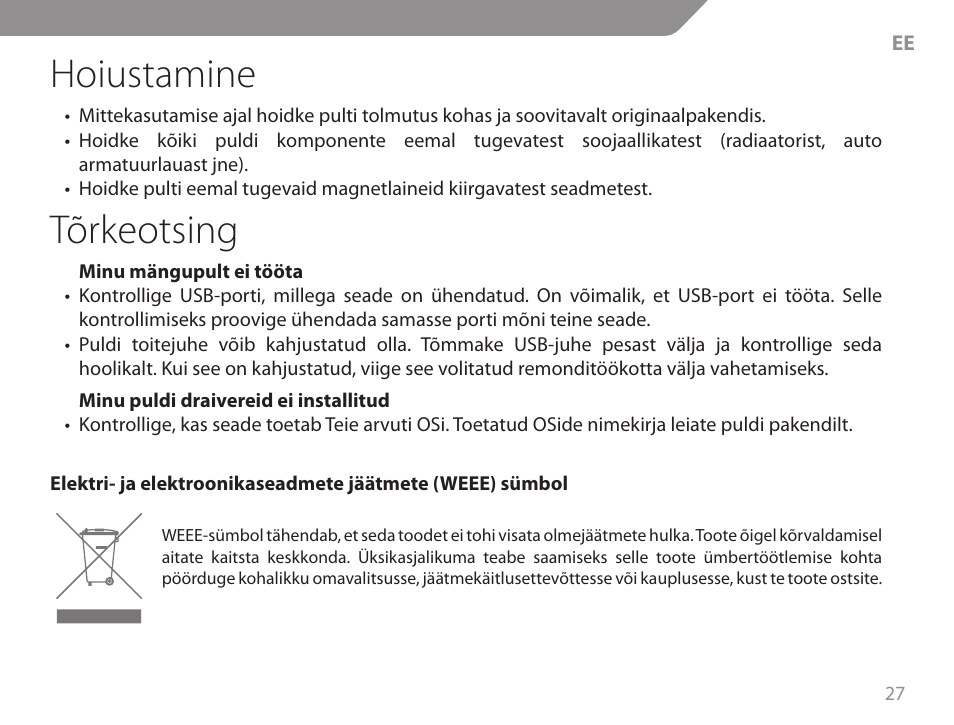 Hoiustamine, Tõrkeotsing | Acme GW01 User Manual | Page 27 / 96