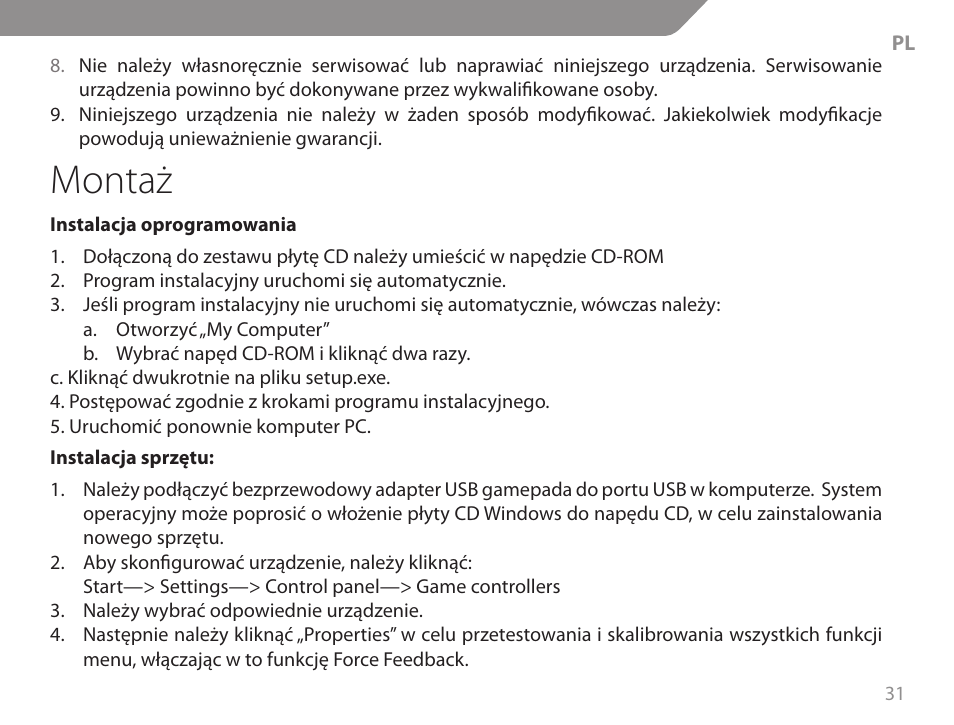 Montaż | Acme GW01 User Manual | Page 31 / 96