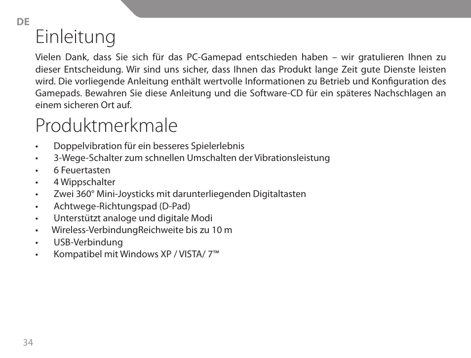 Einleitung, Produktmerkmale | Acme GW01 User Manual | Page 34 / 96