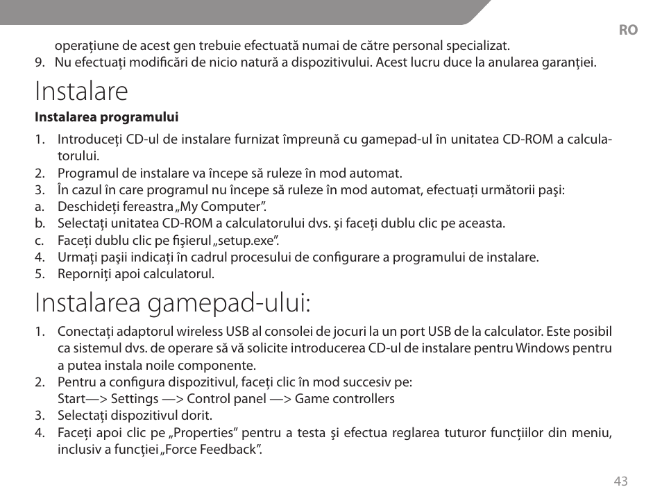 Instalare, Instalarea gamepad-ului | Acme GW01 User Manual | Page 43 / 96