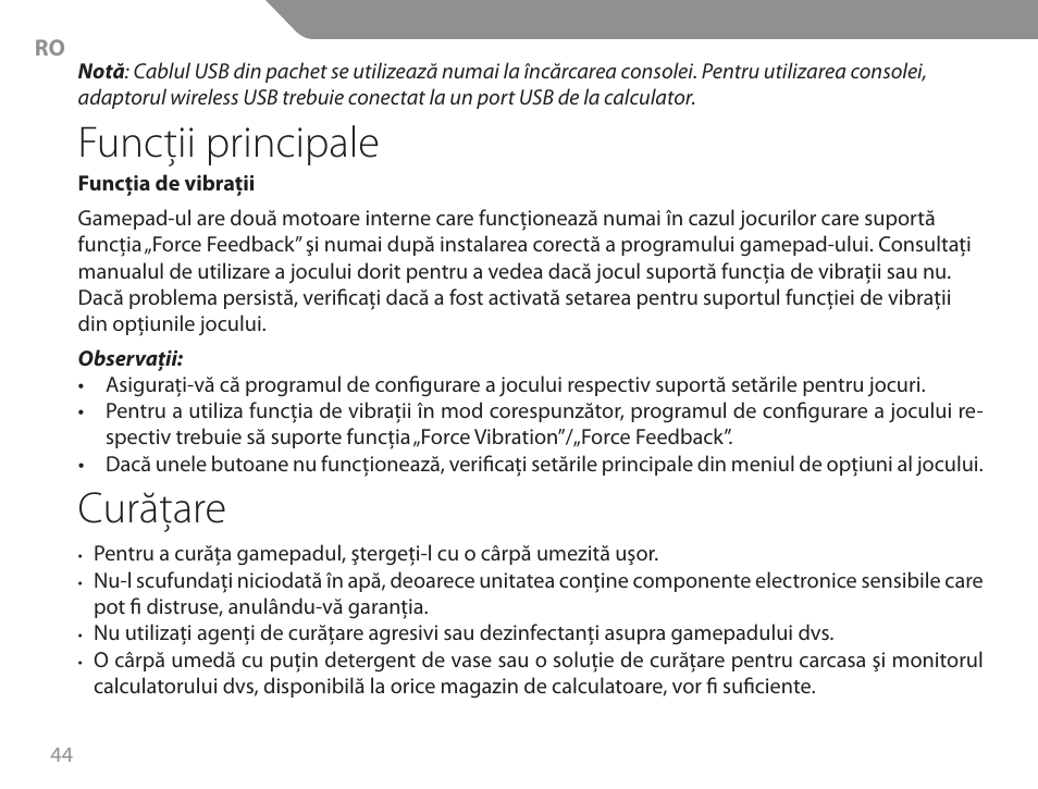 Funcţii principale, Curăţare | Acme GW01 User Manual | Page 44 / 96