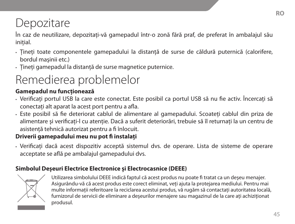 Depozitare, Remedierea problemelor | Acme GW01 User Manual | Page 45 / 96