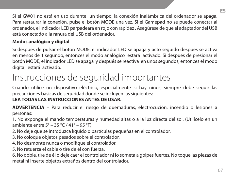 Instrucciones de seguridad importantes | Acme GW01 User Manual | Page 67 / 96