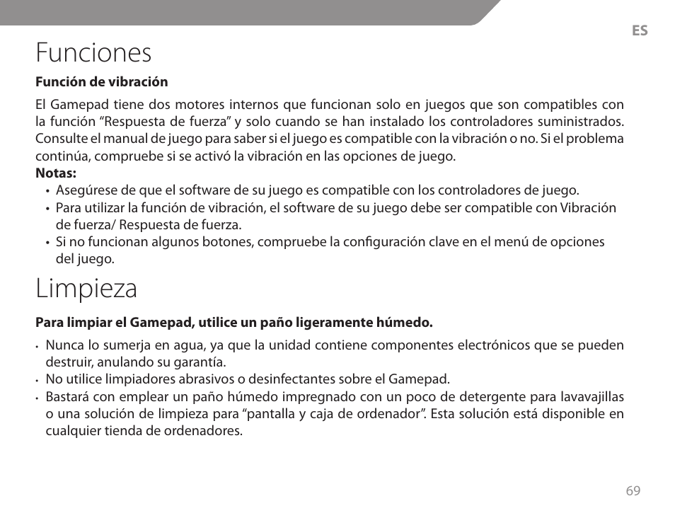 Funciones, Limpieza | Acme GW01 User Manual | Page 69 / 96
