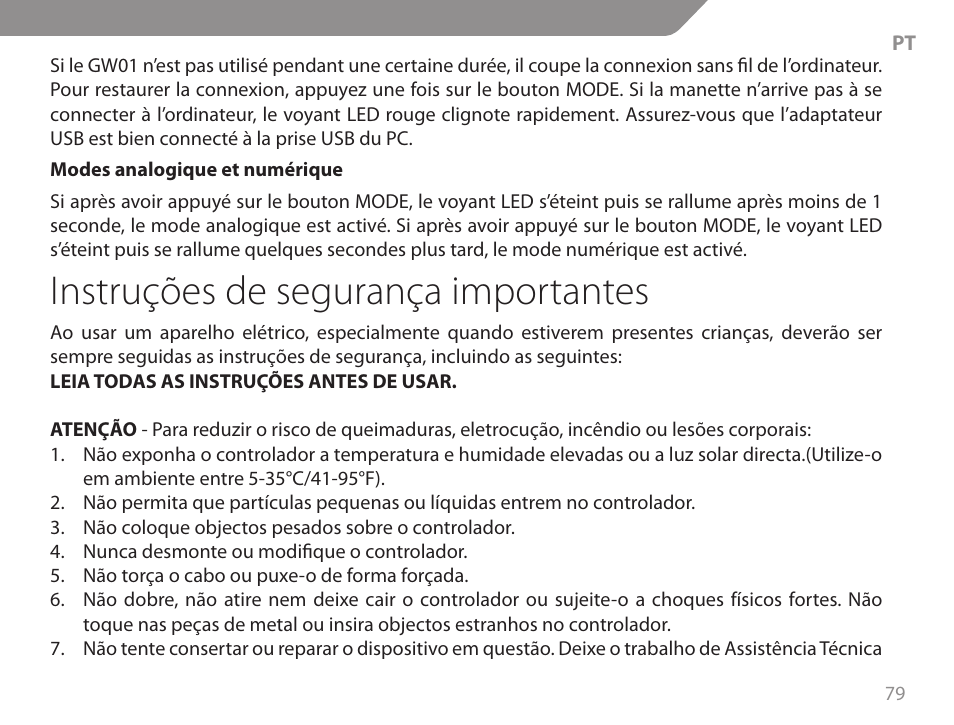 Instruções de segurança importantes | Acme GW01 User Manual | Page 79 / 96