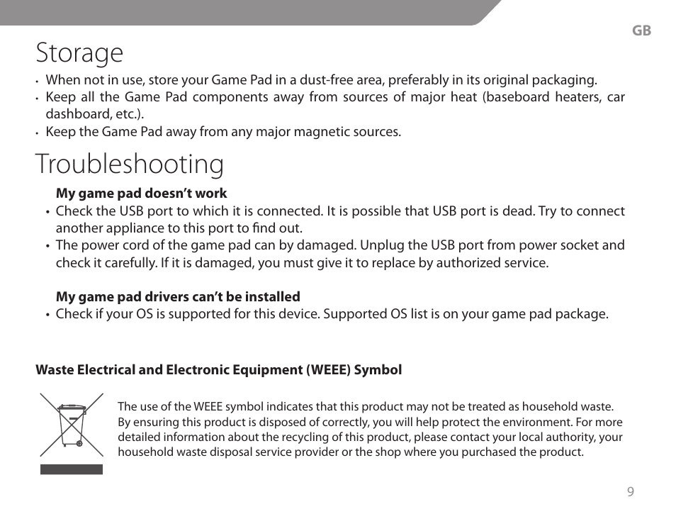 Storage, Troubleshooting | Acme GW01 User Manual | Page 9 / 96