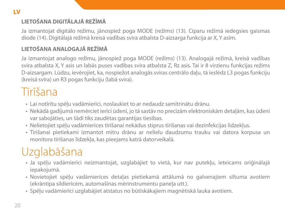 Tīrīšana, Uzglabāšana | Acme GA05 User Manual | Page 20 / 88