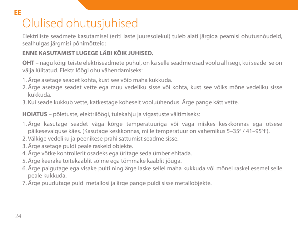 Olulised ohutusjuhised | Acme GA05 User Manual | Page 24 / 88