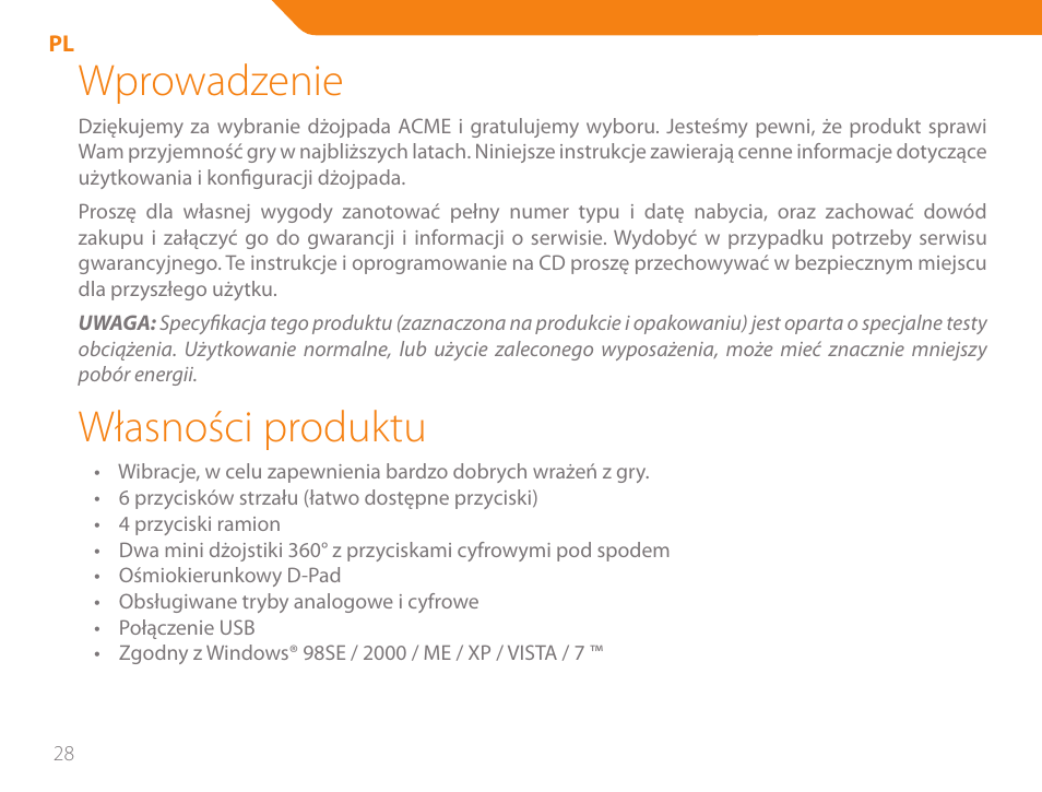 Wprowadzenie, Własności produktu | Acme GA05 User Manual | Page 28 / 88