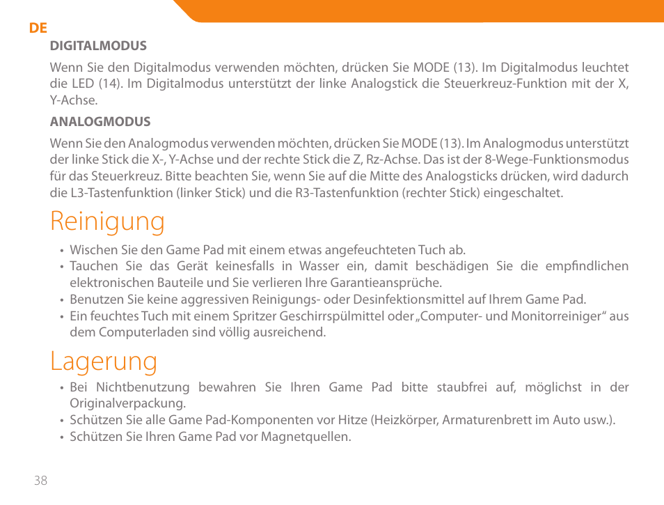 Reinigung, Lagerung | Acme GA05 User Manual | Page 38 / 88