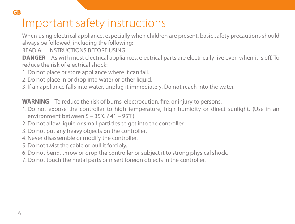 Important safety instructions | Acme GA05 User Manual | Page 6 / 88