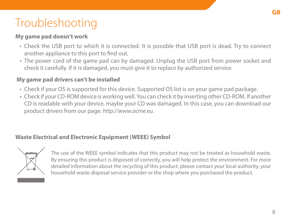 Troubleshooting | Acme GA05 User Manual | Page 9 / 88