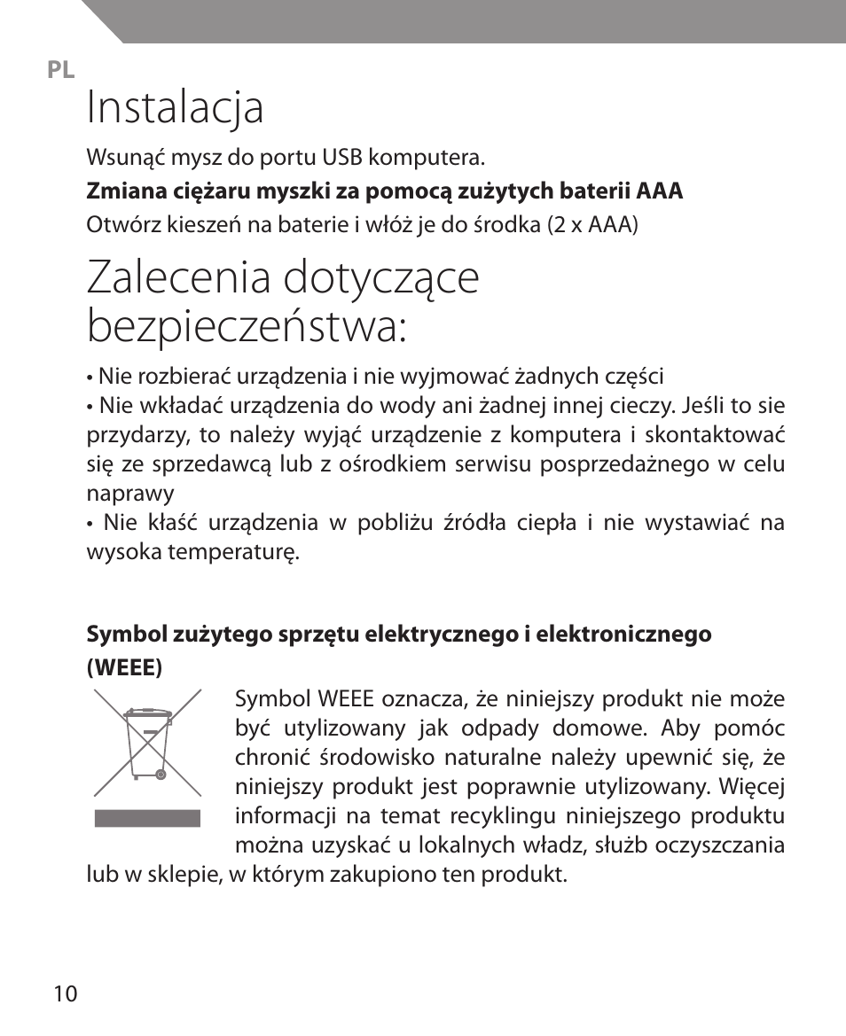 Instalacja, Zalecenia dotyczące bezpieczeństwa | Acme MS11 User Manual | Page 10 / 32