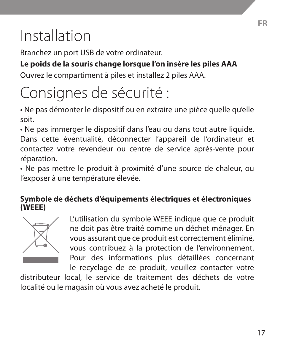 Installation, Consignes de sécurité | Acme MS11 User Manual | Page 17 / 32