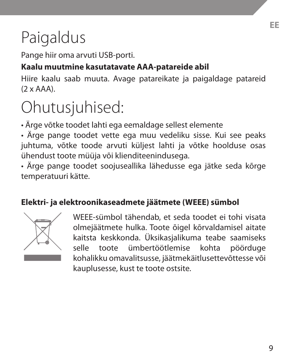 Paigaldus, Ohutusjuhised | Acme MS11 User Manual | Page 9 / 32