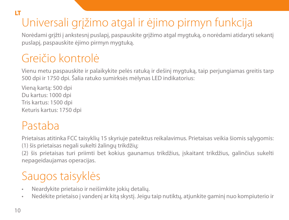 Universali grįžimo atgal ir ėjimo pirmyn funkcija, Greičio kontrolė, Pastaba | Saugos taisyklės | Acme MB01 User Manual | Page 10 / 70