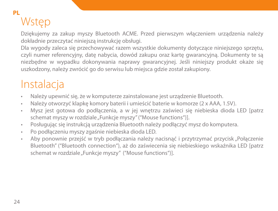 Wstęp, Instalacja | Acme MB01 User Manual | Page 24 / 70
