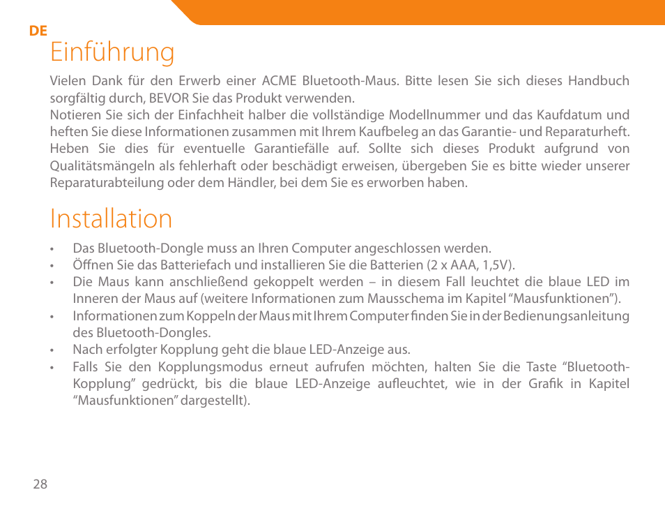 Einführung, Installation | Acme MB01 User Manual | Page 28 / 70