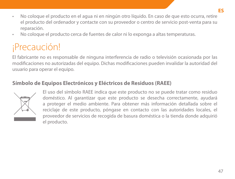 Precaución | Acme MB01 User Manual | Page 47 / 70