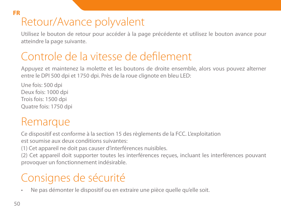 Retour/avance polyvalent, Controle de la vitesse de defilement, Remarque | Consignes de sécurité | Acme MB01 User Manual | Page 50 / 70