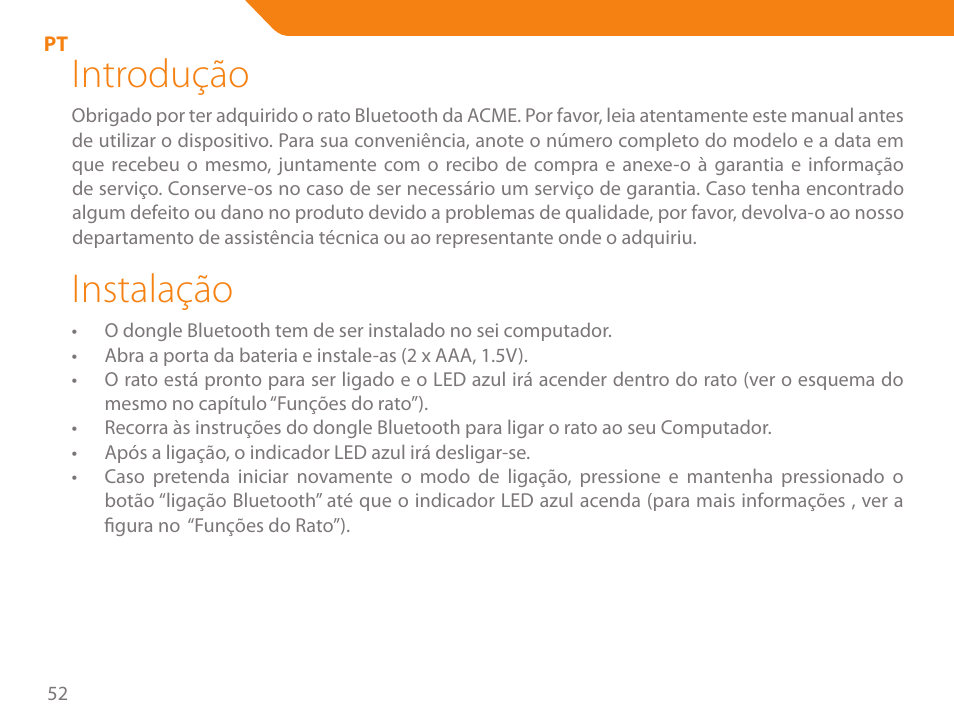 Introdução, Instalação | Acme MB01 User Manual | Page 52 / 70