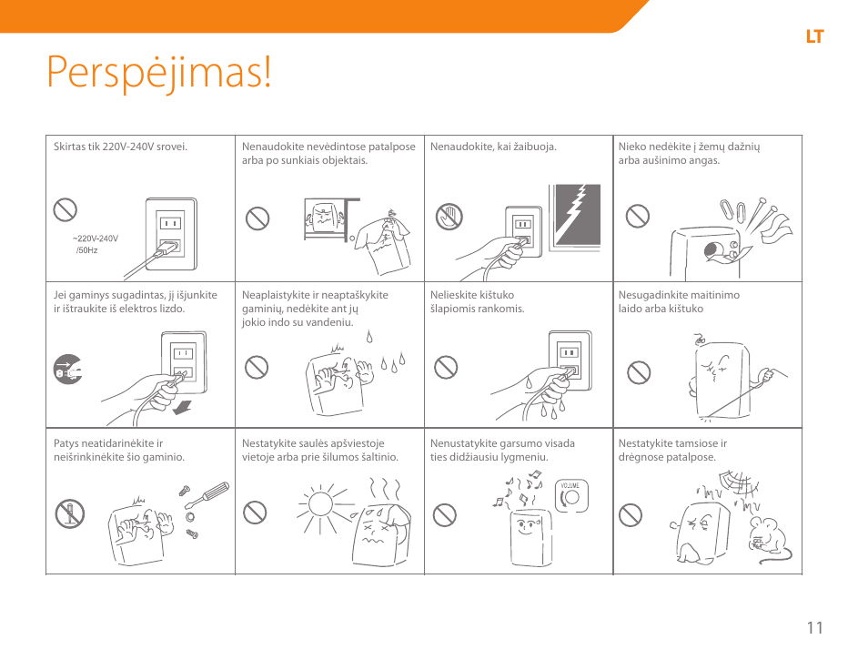 Perspėjimas | Acme SS-203 User Manual | Page 11 / 78