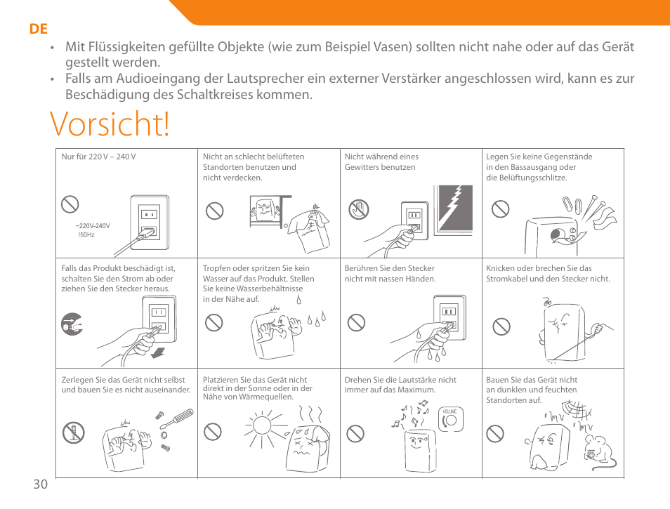 Vorsicht | Acme SS-203 User Manual | Page 30 / 78