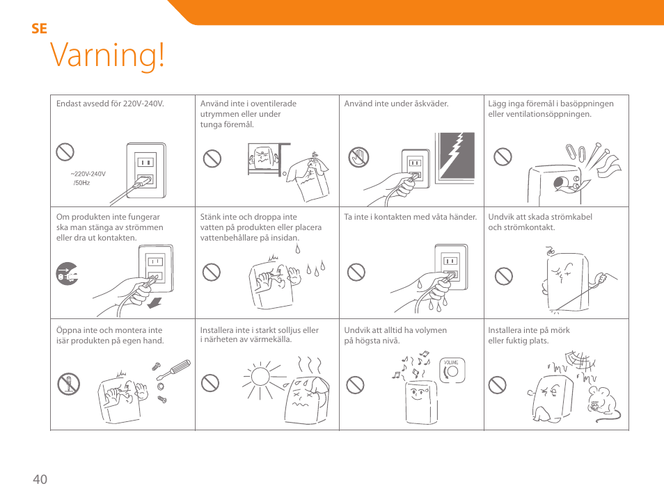 Varning | Acme SS-203 User Manual | Page 40 / 78