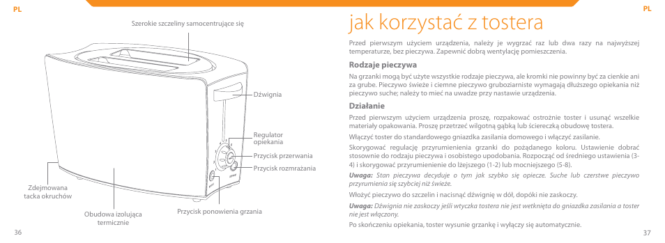 Jak korzystać z tostera | Acme TE-200 User Manual | Page 19 / 46