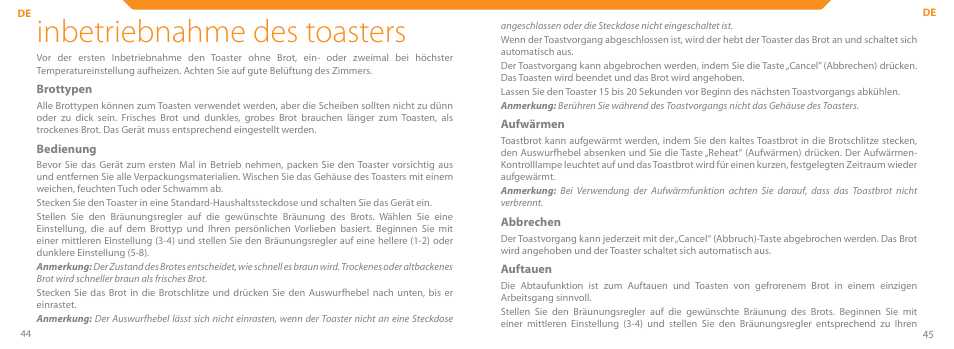 Inbetriebnahme des toasters | Acme TE-200 User Manual | Page 23 / 46