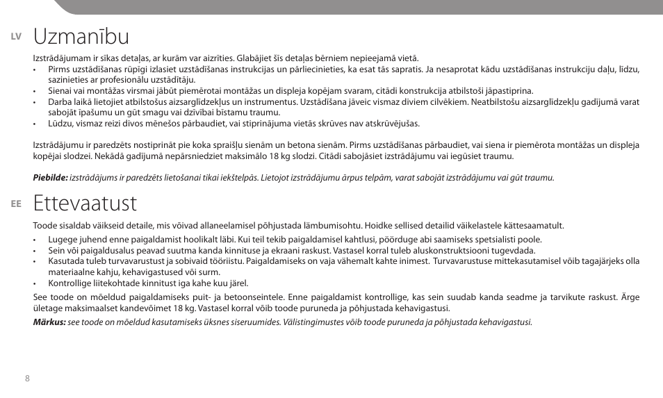 Uzmanību, Ettevaatust | Acme MT108S User Manual | Page 8 / 28