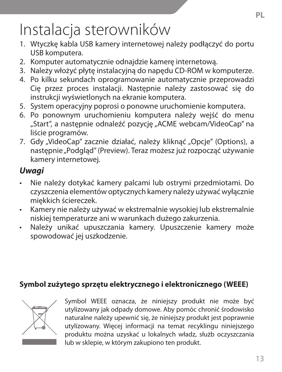 Instalacja sterowników | Acme CA13 User Manual | Page 13 / 44