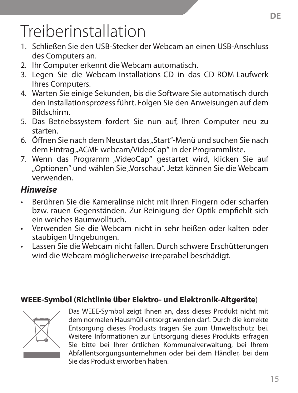 Treiberinstallation | Acme CA13 User Manual | Page 15 / 44