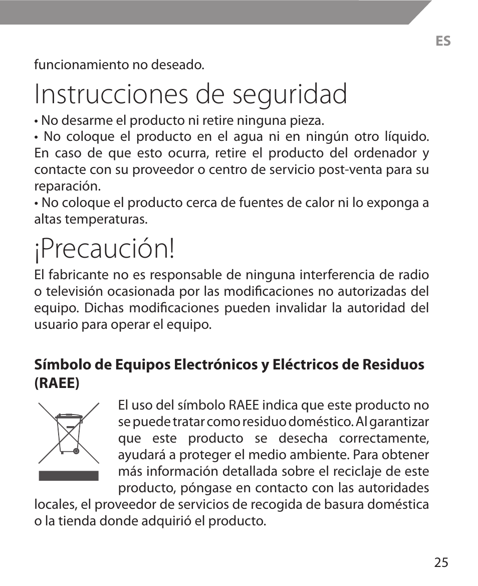 Instrucciones de seguridad, Precaución | Acme MW11 User Manual | Page 25 / 44