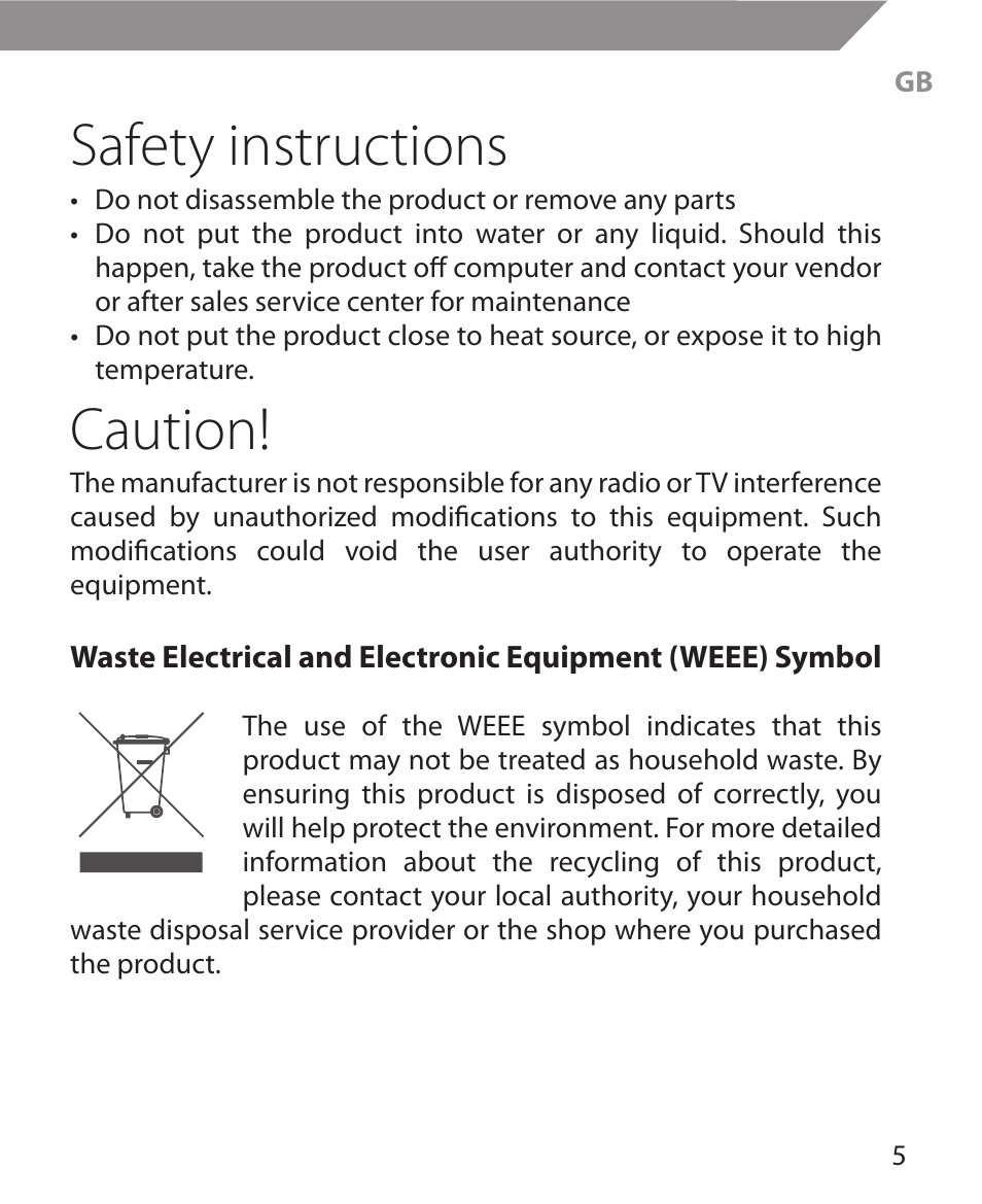 Safety instructions, Caution | Acme MW11 User Manual | Page 5 / 44